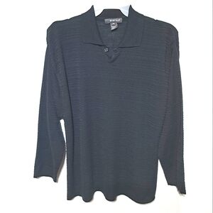 Slates Loose Men's 2XL black Long Sleeve Acrylic Polo Shirt vintage made/KOREA